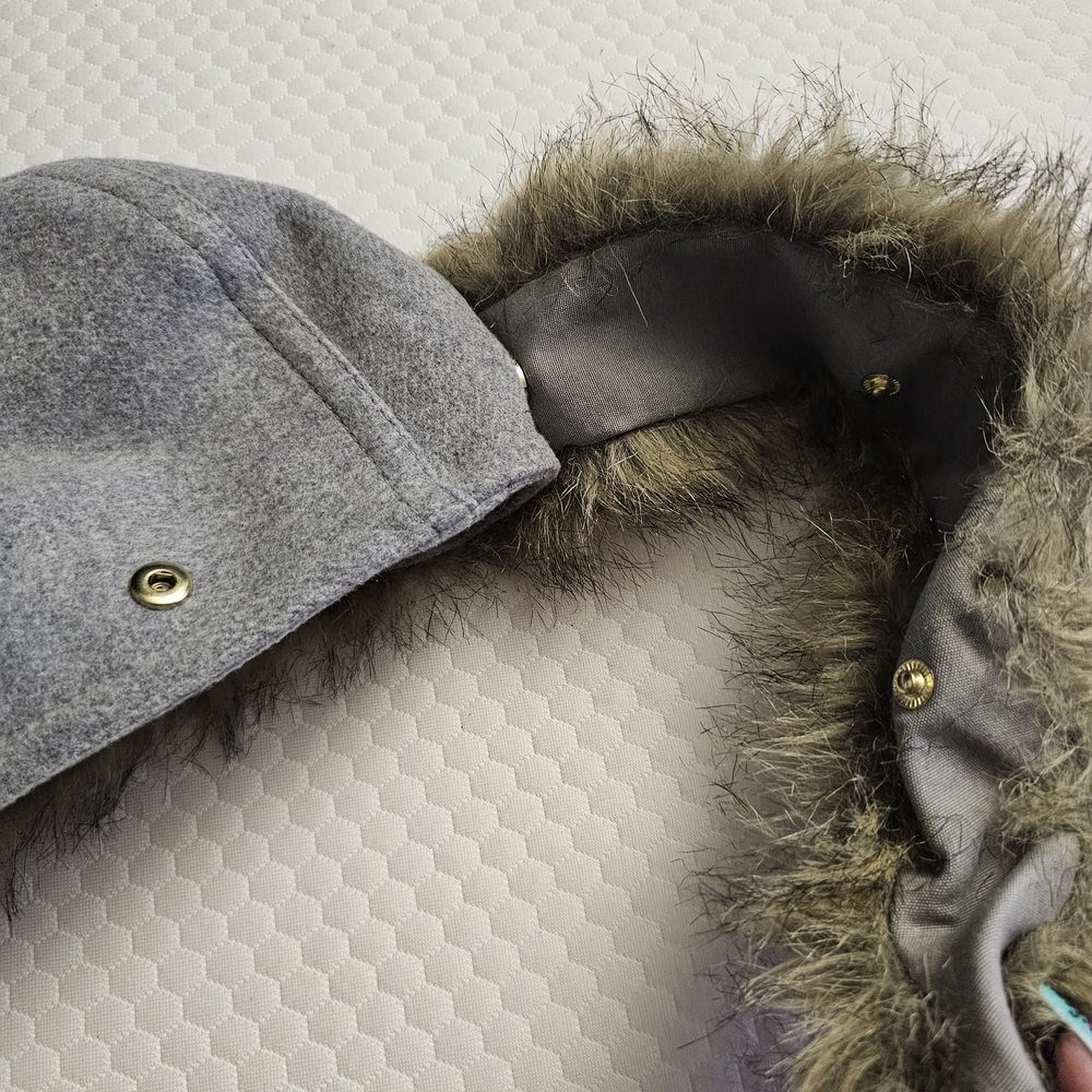 J.CREW Gray Hooded Coat with Faux Fur Trim - Size 2 - Picture 11 of 12